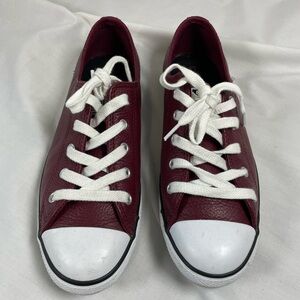 Converse All Star Leather Dainty Ox Sneakers Maroon Burgundy Shoes Low Size 8